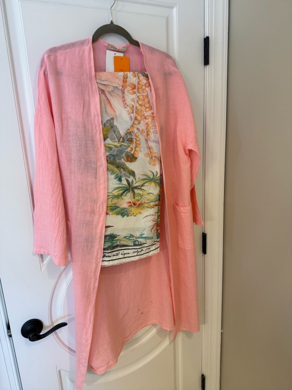 Women Pants & Linen Duster Set - Pastel Floral